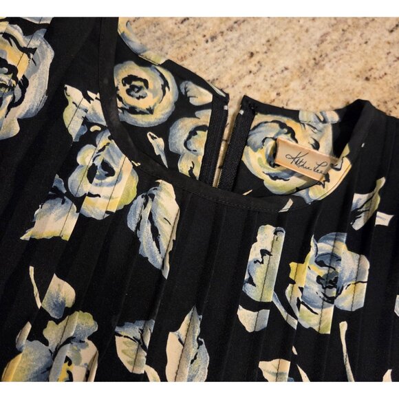 Vtg Kathie Lee Sz 14 Maxi Dress Black Pastel Tie Back Pintuck Pleat - Picture 9 of 16